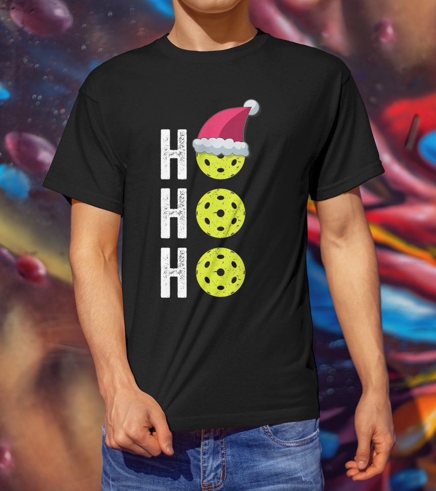 Ho Ho Ho Pickleball Christmas Funny Santa Hat Holiday T-Shirt