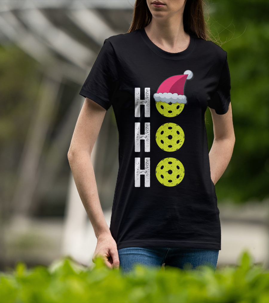 Ho Ho Ho Pickleball Christmas Funny Santa Hat Holiday T-Shirt