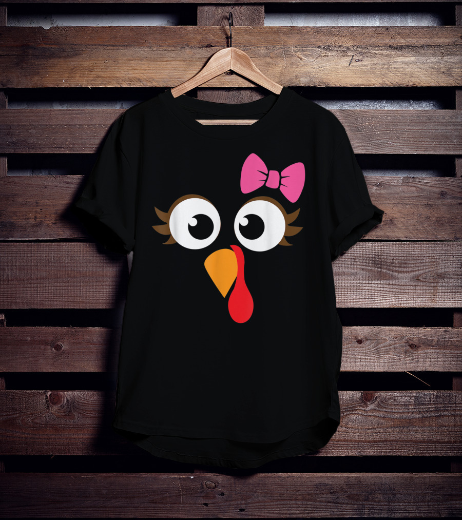 Turkey Face With Pink Bow Girl Cartoon Eyes T-Shirt