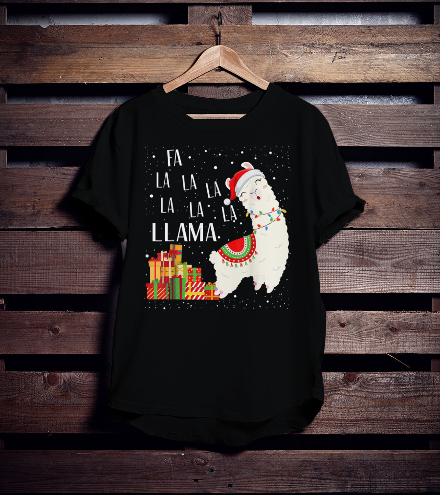 Fa La La Llama Christmas Santa Hat Gift Boxes T-Shirt