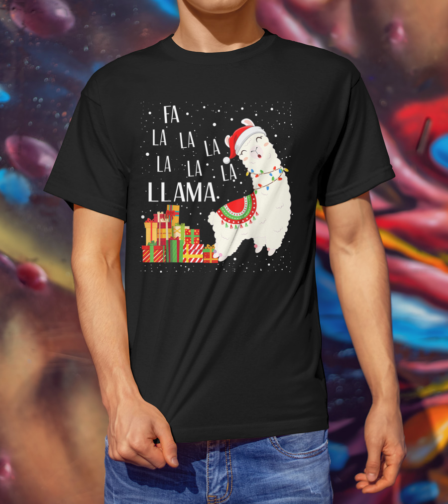 Fa La La Llama Christmas Santa Hat Gift Boxes T-Shirt