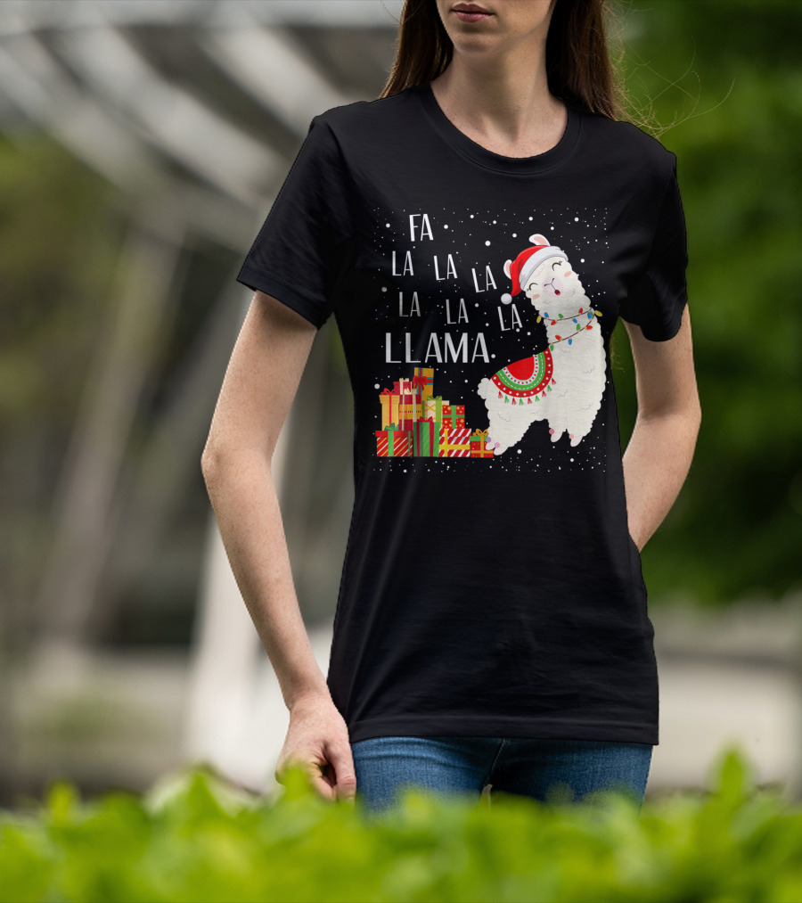 Fa La La Llama Christmas Santa Hat Gift Boxes T-Shirt