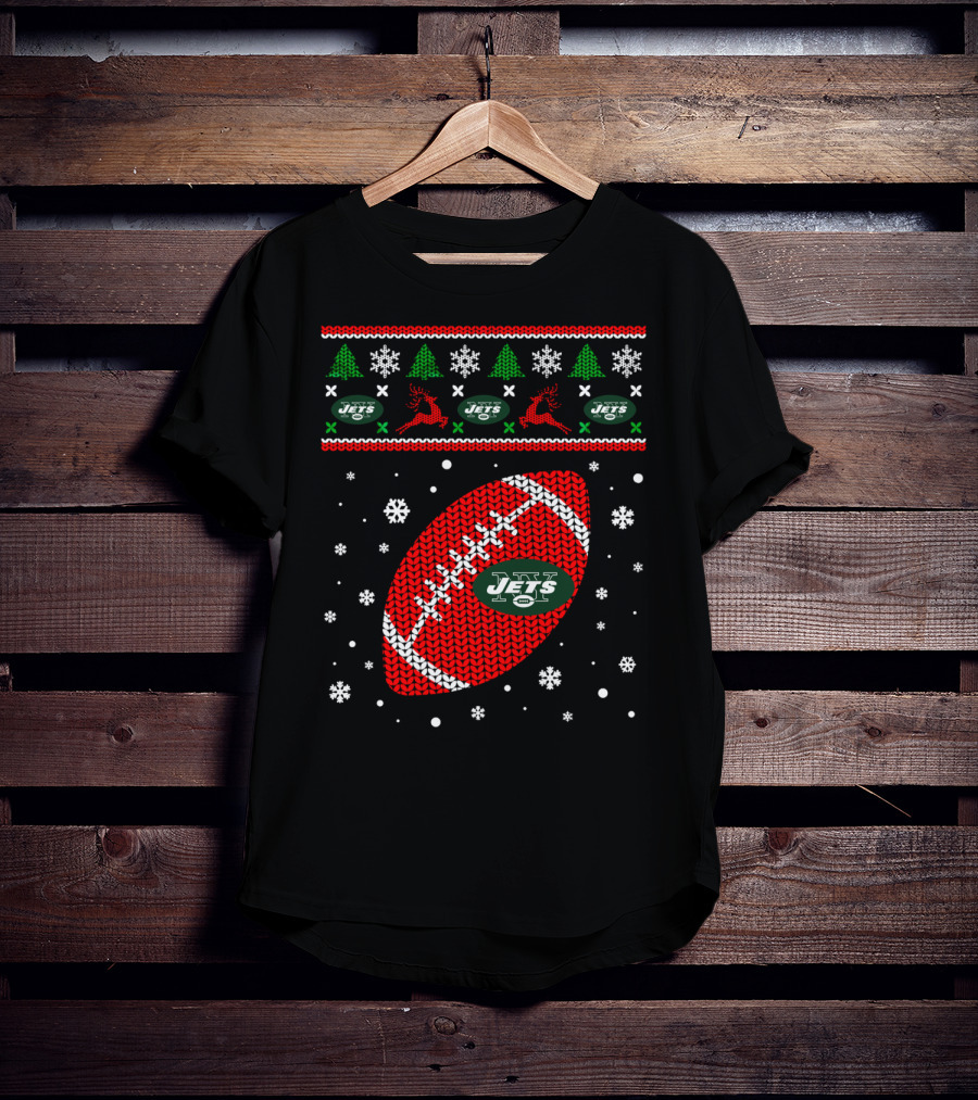 Football Lover Ugly Christmas Jets Team Holiday T-Shirt
