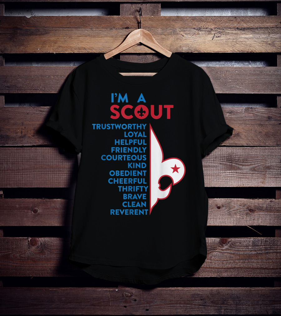 I'm A Scout Scout Law Trustworthy Loyal Helpful Friendly Courteous Kind Obedient Cheerful Thrifty Brave Clean Reverent Fleur-de-lis Star T-Shirt