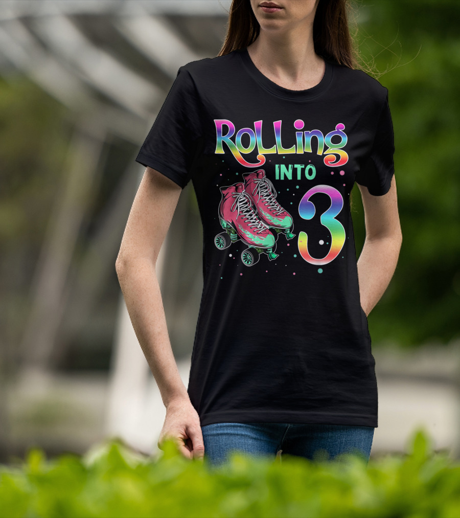 Rolling Into 3 Kids 3rd Birthday Roller Skates T-Shirt