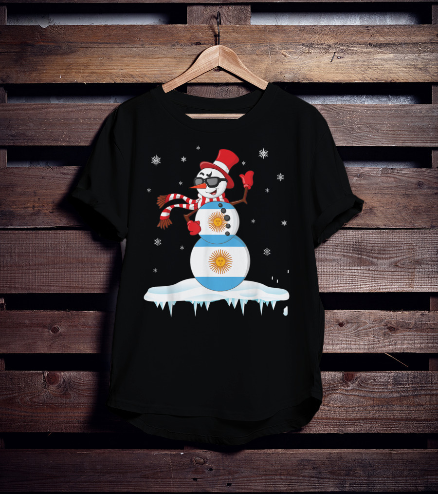 Argentinian Flag Snowman Dancing In Sunglasses Merry Winter T-Shirt