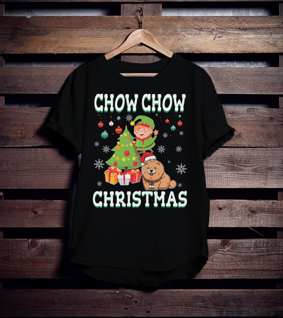 Chow Chow Christmas Elf Tree Presents Snowflakes T-Shirt