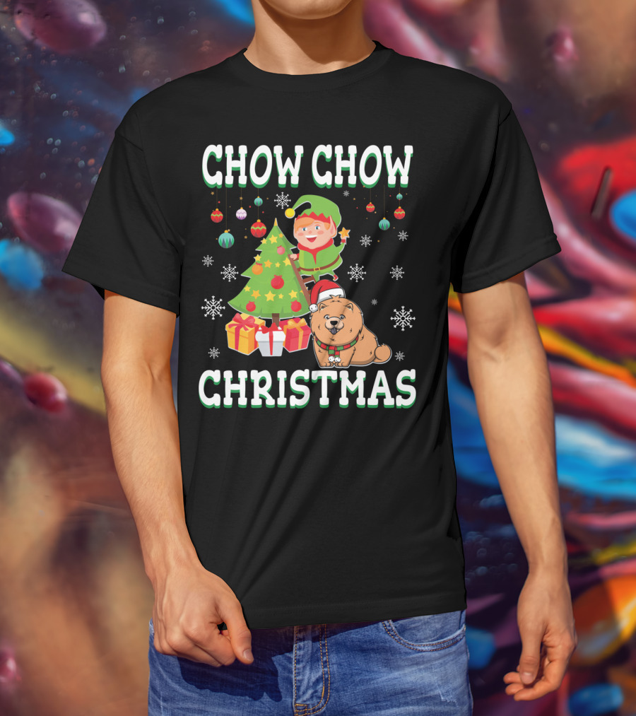 Chow Chow Christmas Elf Tree Presents Snowflakes T-Shirt