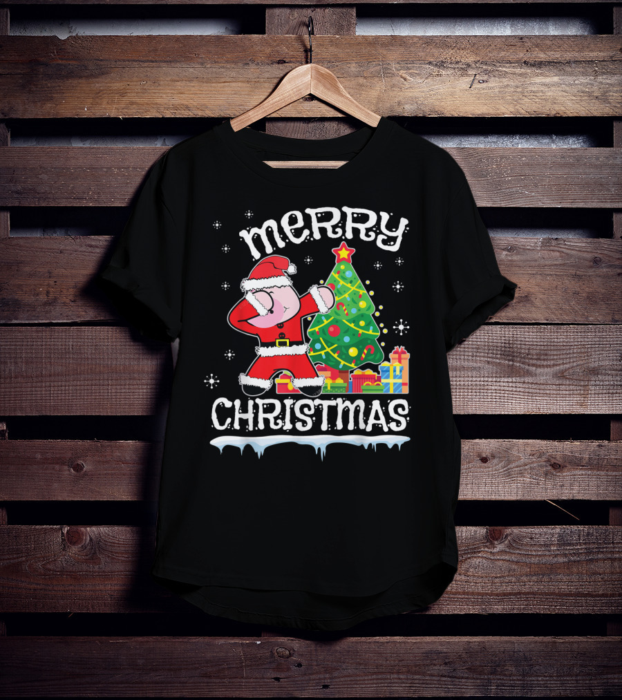 Merry Christmas Pig Dabbing By Noel Presents Tree Snow T-Shirt