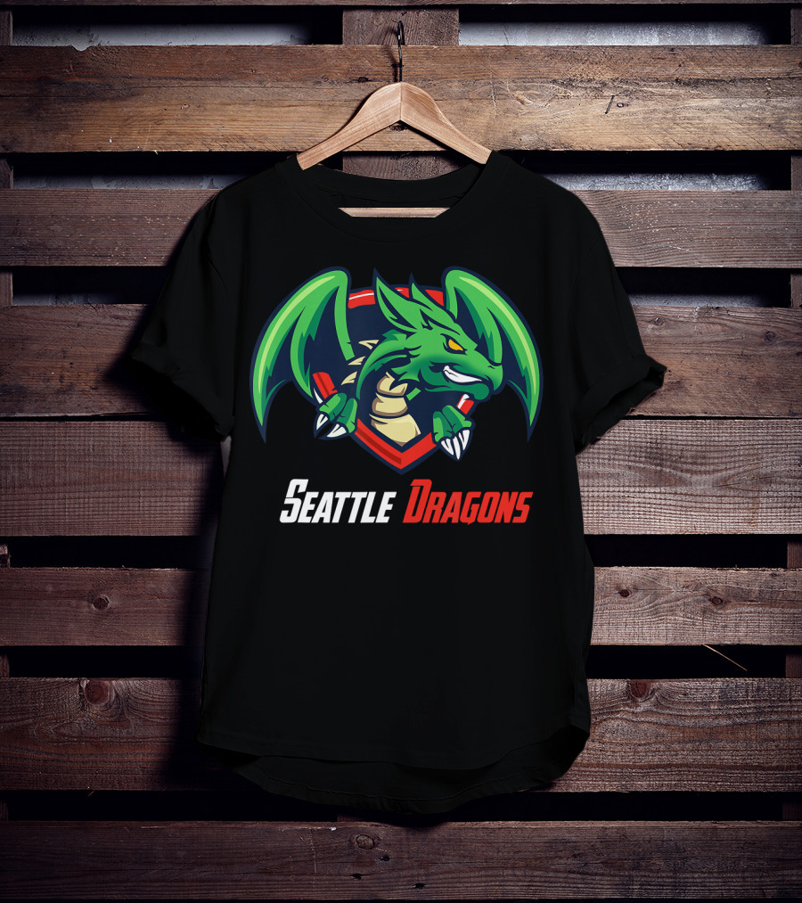 Seattle Dragons Football Logo Green Dragon Shield T-Shirt