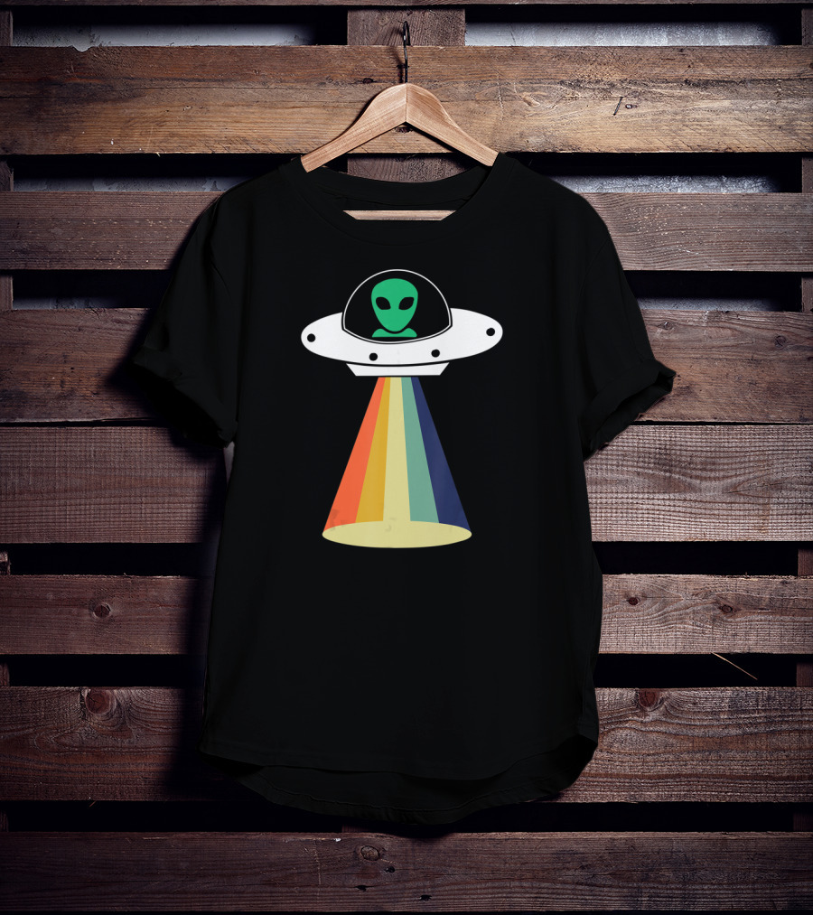 Rainbow Beam UFO Alien Christmas Outerspace Visitor T-Shirt