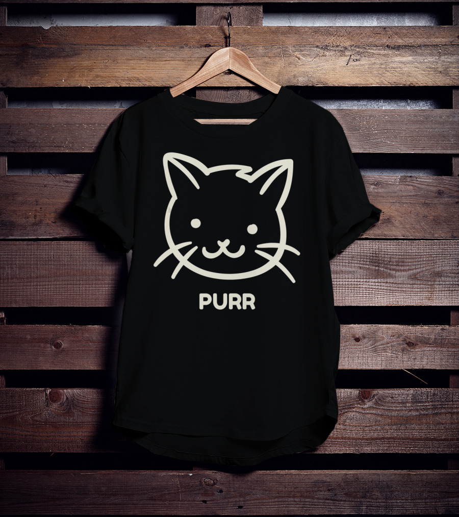 Funny Cat Face Purr Outline Drawing T-Shirt