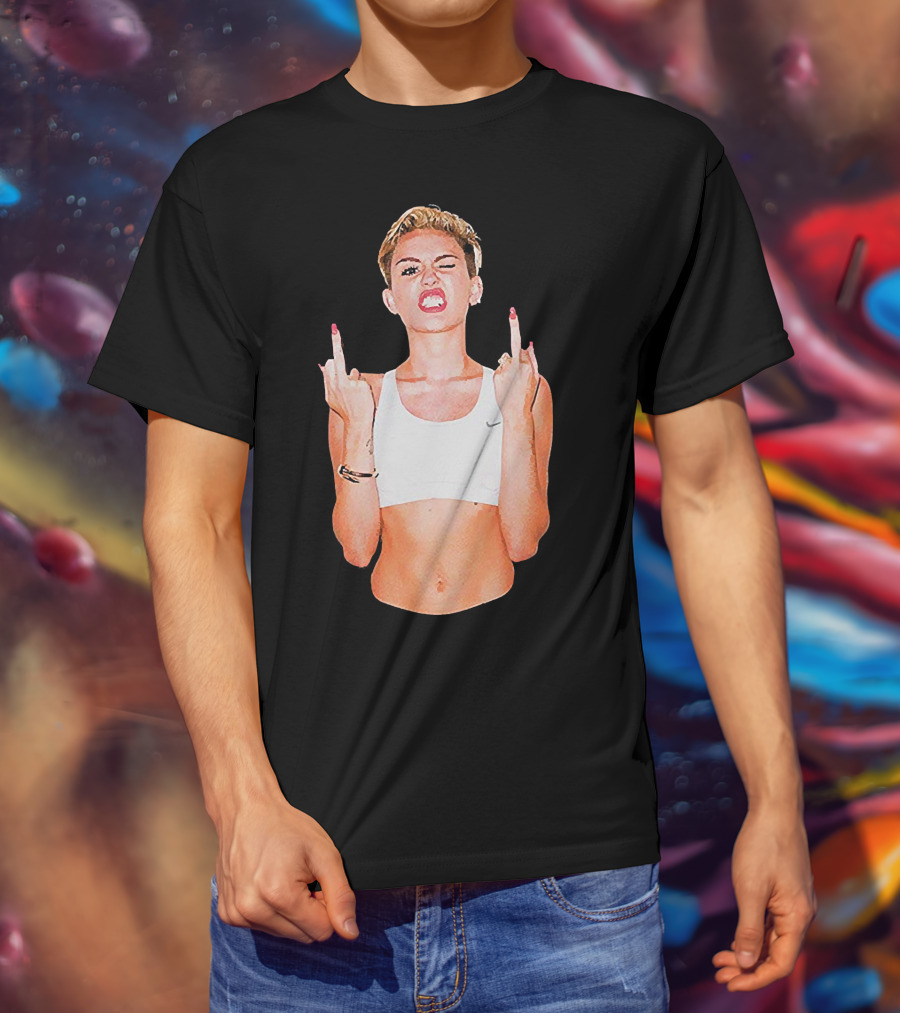 Miley Cyrus Middle Finger Up Pose Cropped Tank Top T-Shirt