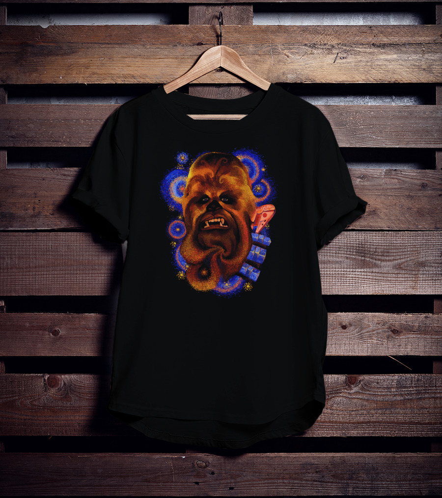 Star Wars Chewbacca Van Gogh Starry Night Style Pizza Space T-Shirt