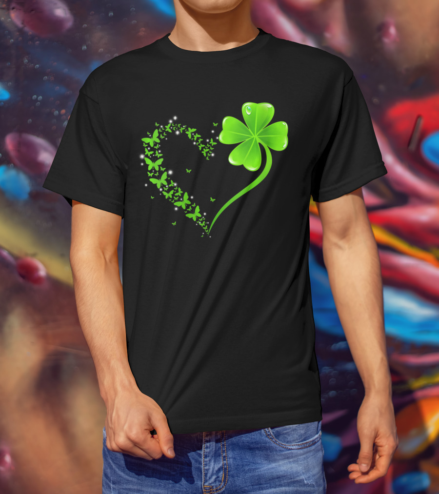 Heart Shamrock Butterfly St Patrick's Day Green Clover T-Shirt