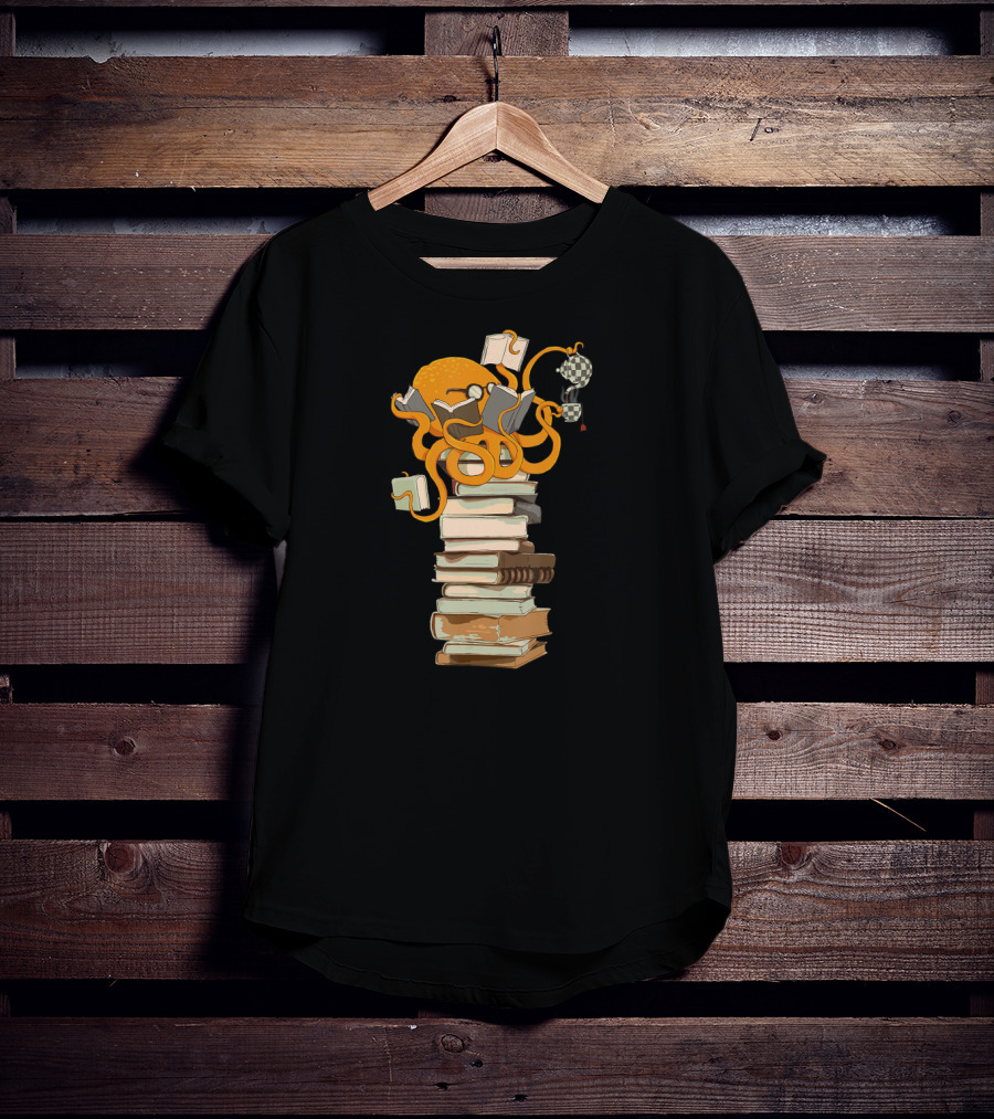 Octopus Reading Tea Coffee Books Stack T-Shirt