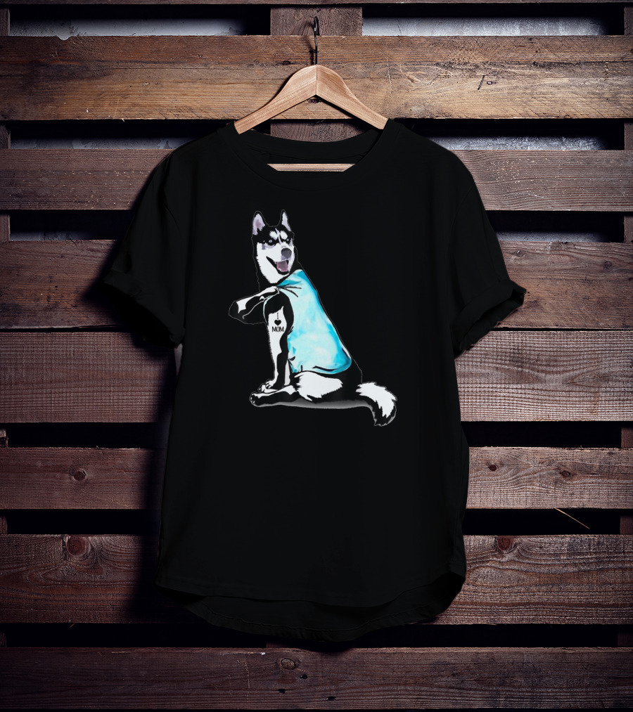 Siberian Husky I Love Mom Tattoo Blue T-Shirt