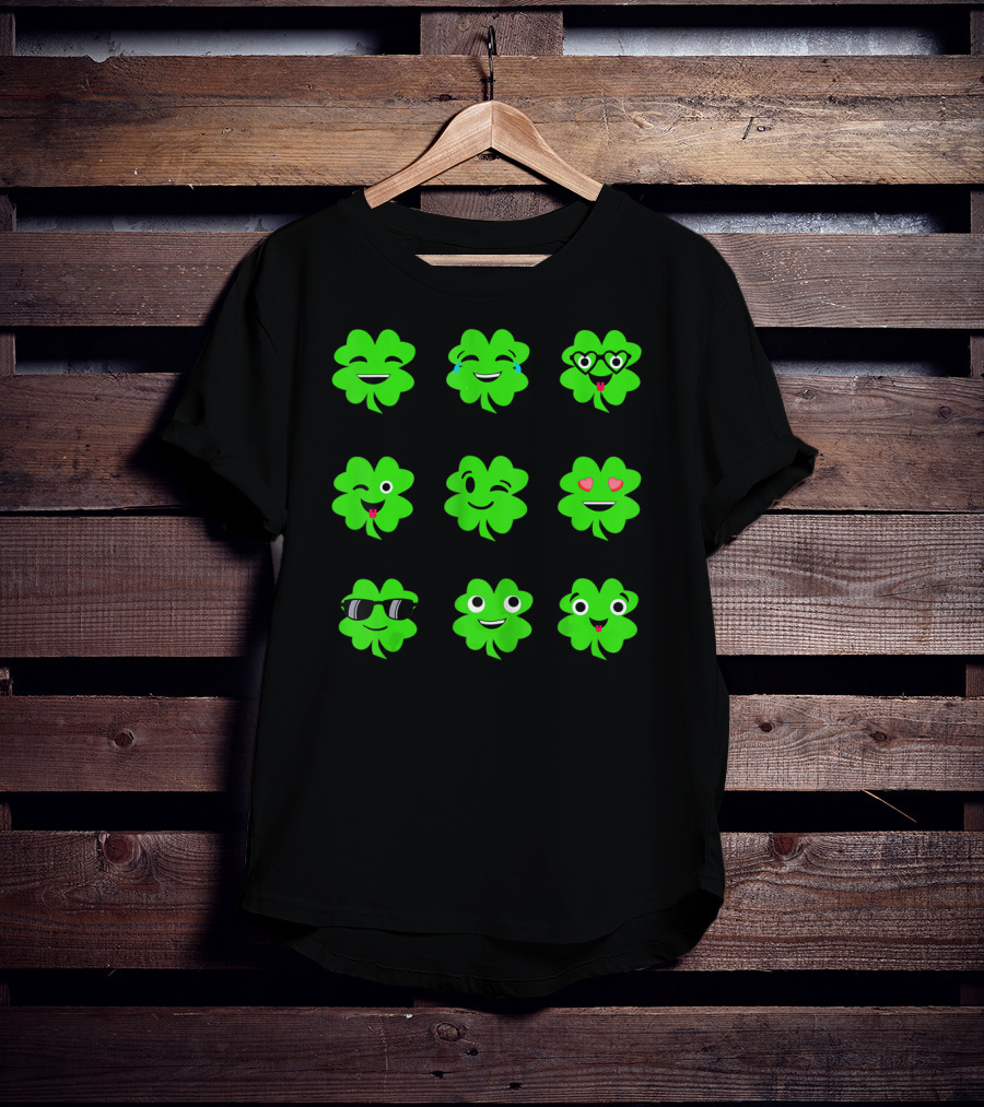 St Patricks Day Irish Shamrock Emoji Faces With Heart Eyes And Sunglasses T-Shirt