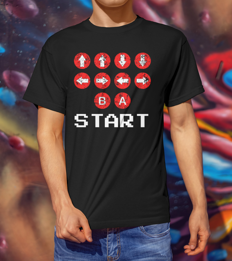 Konami Code Vintage Gaming Up Up Down Down Left Right B A Start T-Shirt