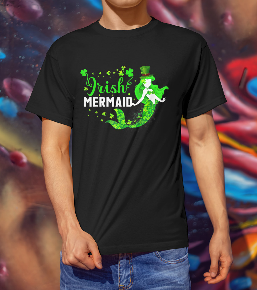 Irish Mermaid St Patrick Day Clover Hat T-Shirt