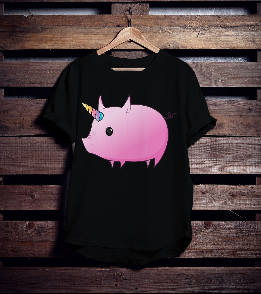 Unicorn Pig Rainbow Horn Adorable Cartoon Character T-Shirt