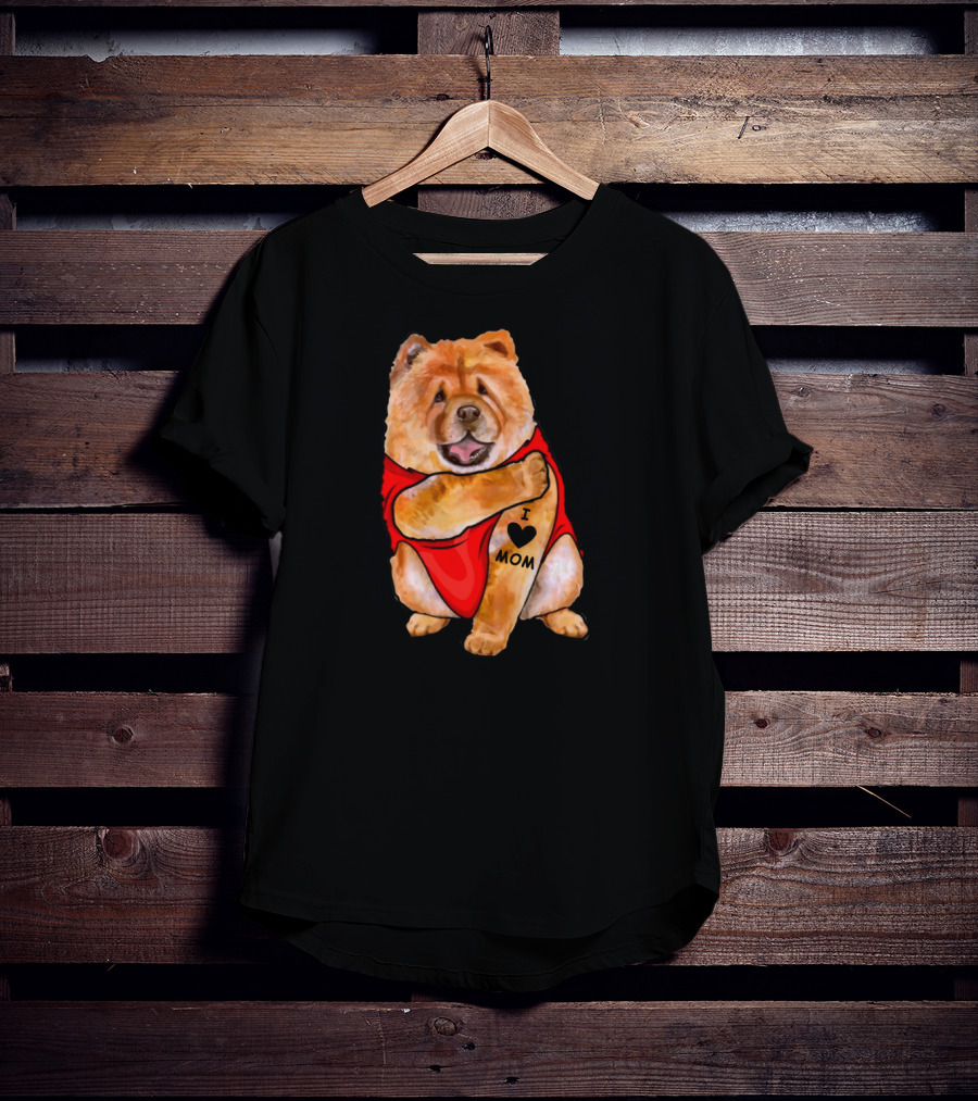 Tattoo I Love Mom Chow Chow Dog In Red T-Shirt