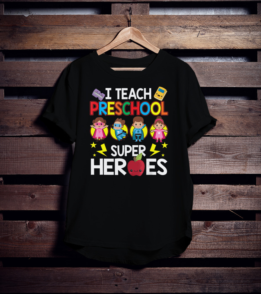 I Teach Preschool Superheroes Apple Lightning Blocks Calculators T-Shirt
