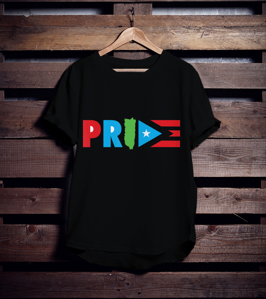 Pride Bandera Puerto Rico Flag Colors And Island Shape T-Shirt