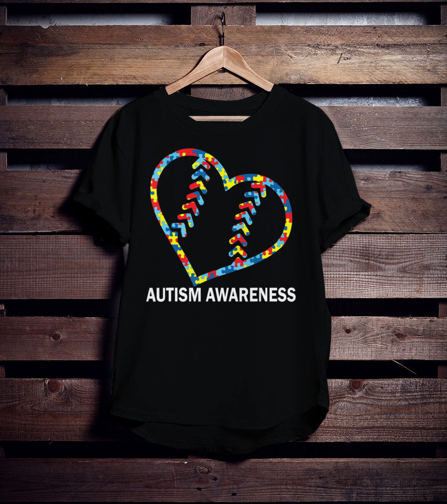 Autism Awareness Heart Puzzle Baseball Softball T-Shirt