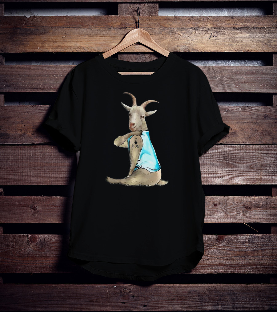 Goat I Love Mom Tattoo Blue T-Shirt