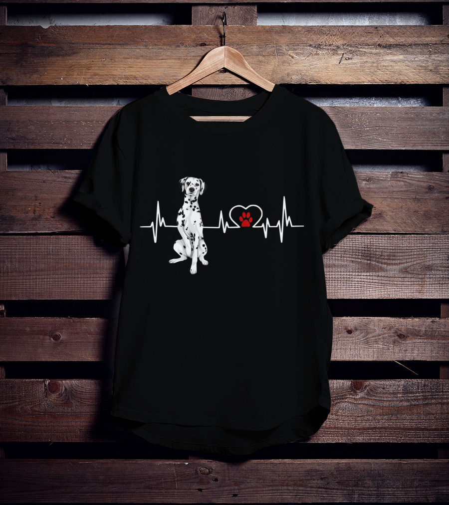 Dalmatian Heartbeat EKG Heart Paw Outline T-Shirt