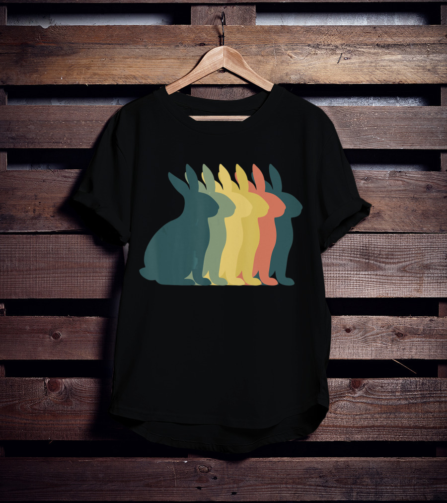 Retro Easter Bunny Rabbit Vintage Silhouette Colorful T-Shirt