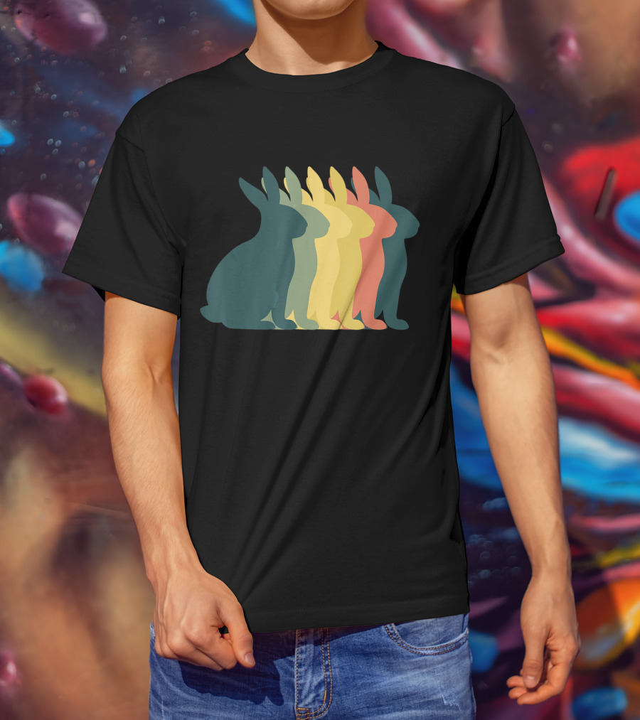 Retro Easter Bunny Rabbit Vintage Silhouette Colorful T-Shirt