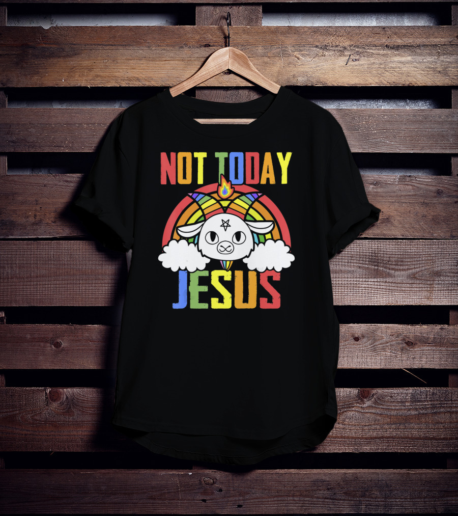 Not Today Jesus Unicorn Rainbow Emblem T-Shirt