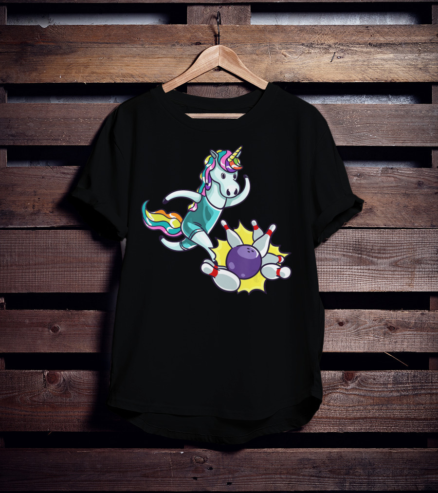 Bowling Unicorn Striking Pins USA Lover T-Shirt