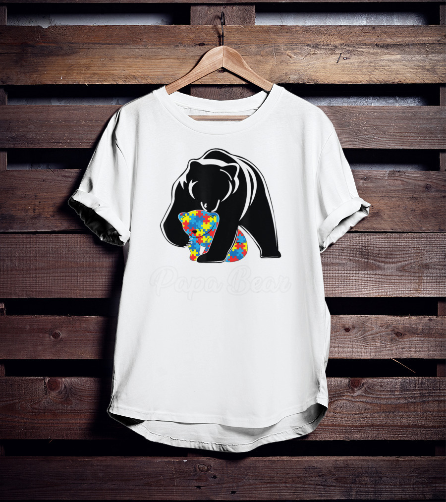 Papa Bear Autism Awareness Puzzle Bear Embrace T-Shirt