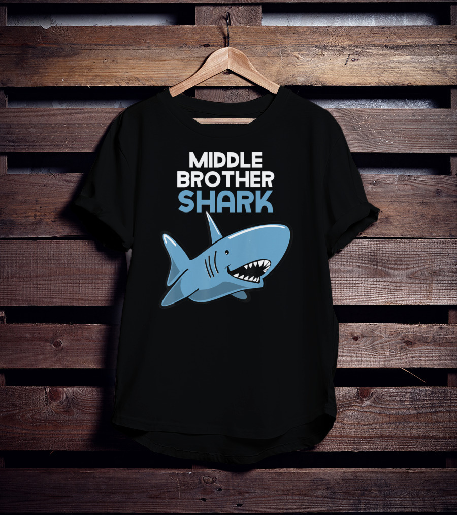 Middle Brother Shark Funny Family Cute Cartoon Shark T-Shirt