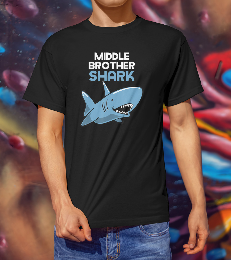 Middle Brother Shark Funny Family Cute Cartoon Shark T-Shirt
