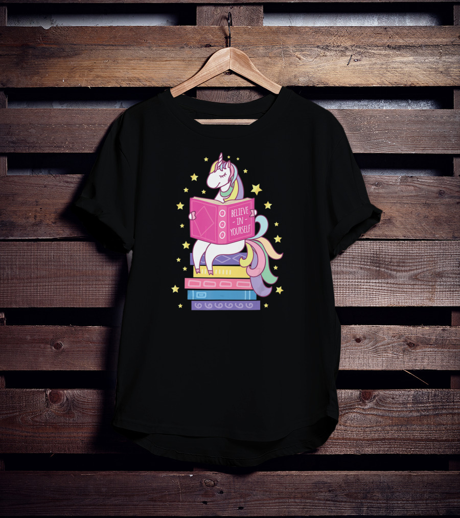 Believe In Yourself Unicorn Reading Library Books T-Shirt