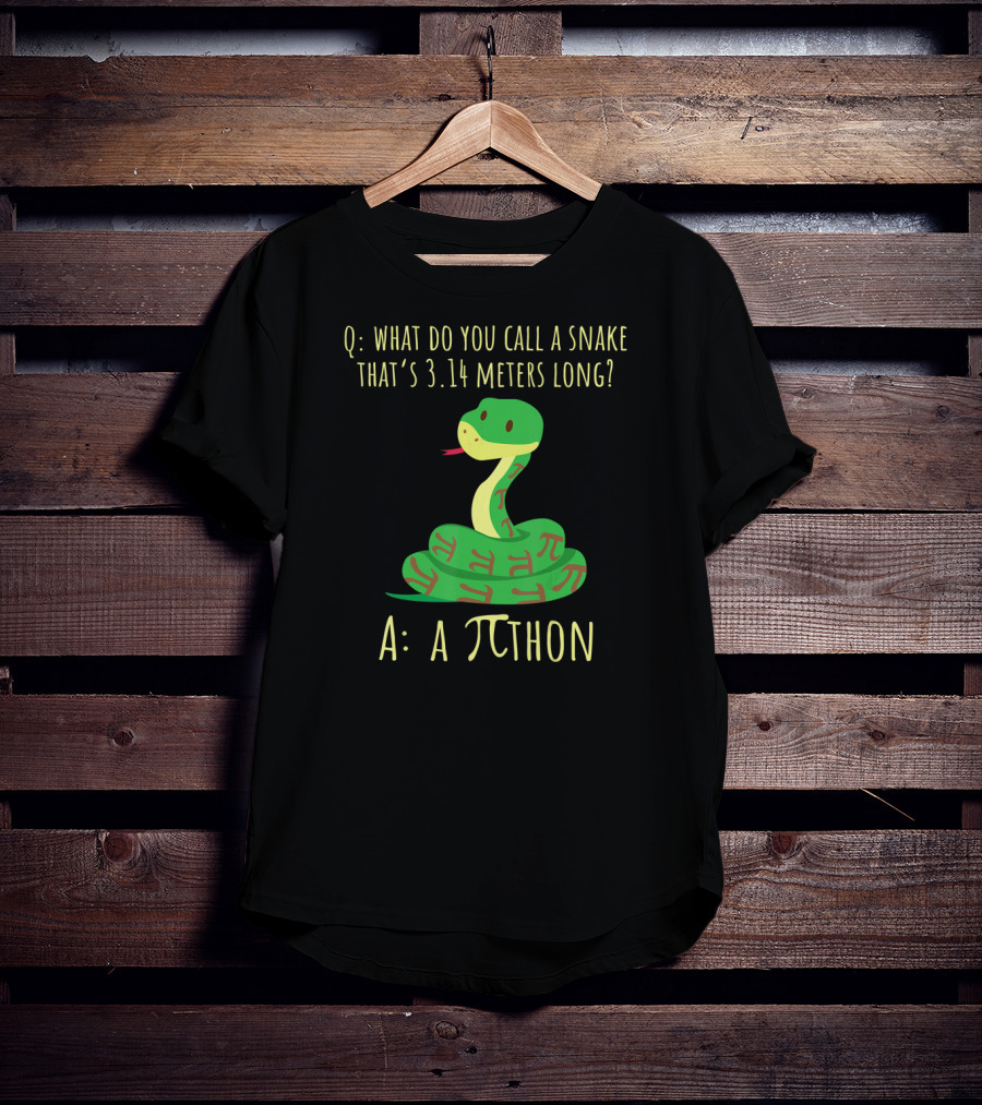 What Do You Call A Snake That's 3.14 Meters Long A Pi-thon Python Pithon Pi Math Teacher Pi Day T-Shirt