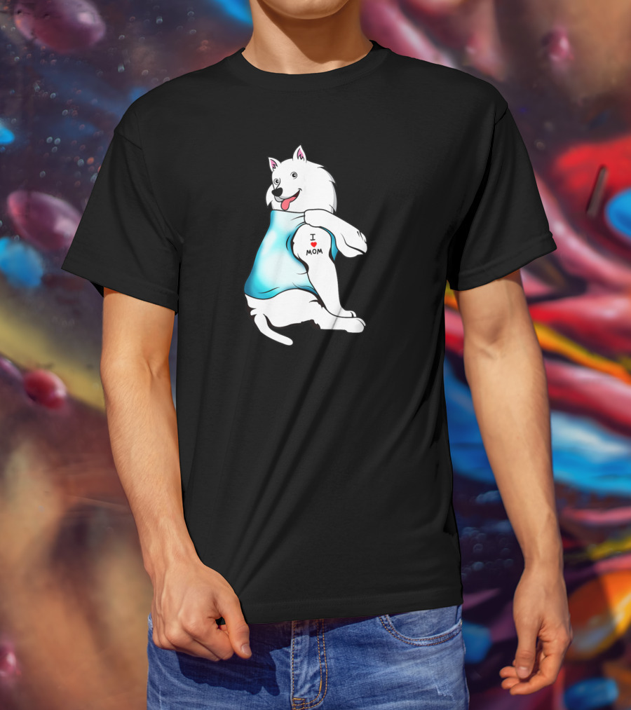 American Eskimo Dog Tattoo I Love Mom T-Shirt