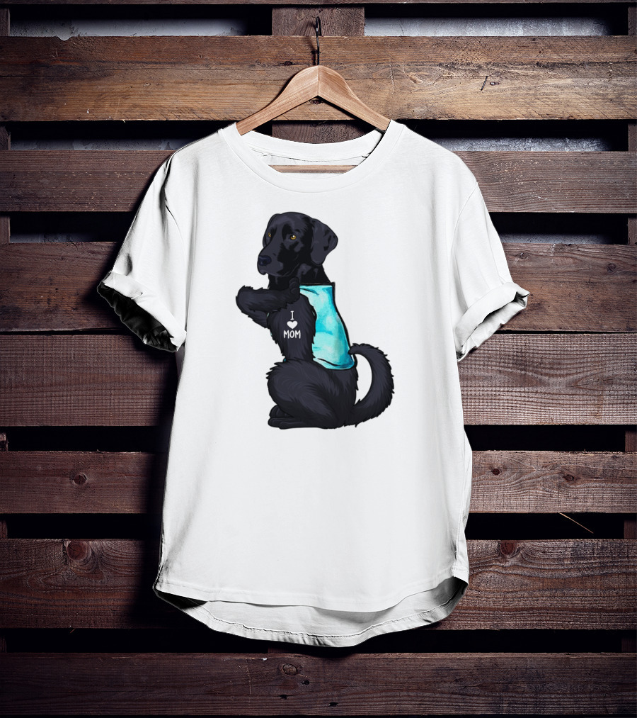 Black Labrador Dog With I Love Mom Heart Tattoo T-Shirt