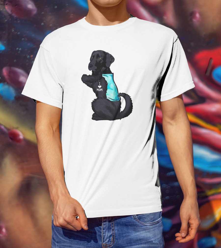 Black Labrador Dog With I Love Mom Heart Tattoo T-Shirt