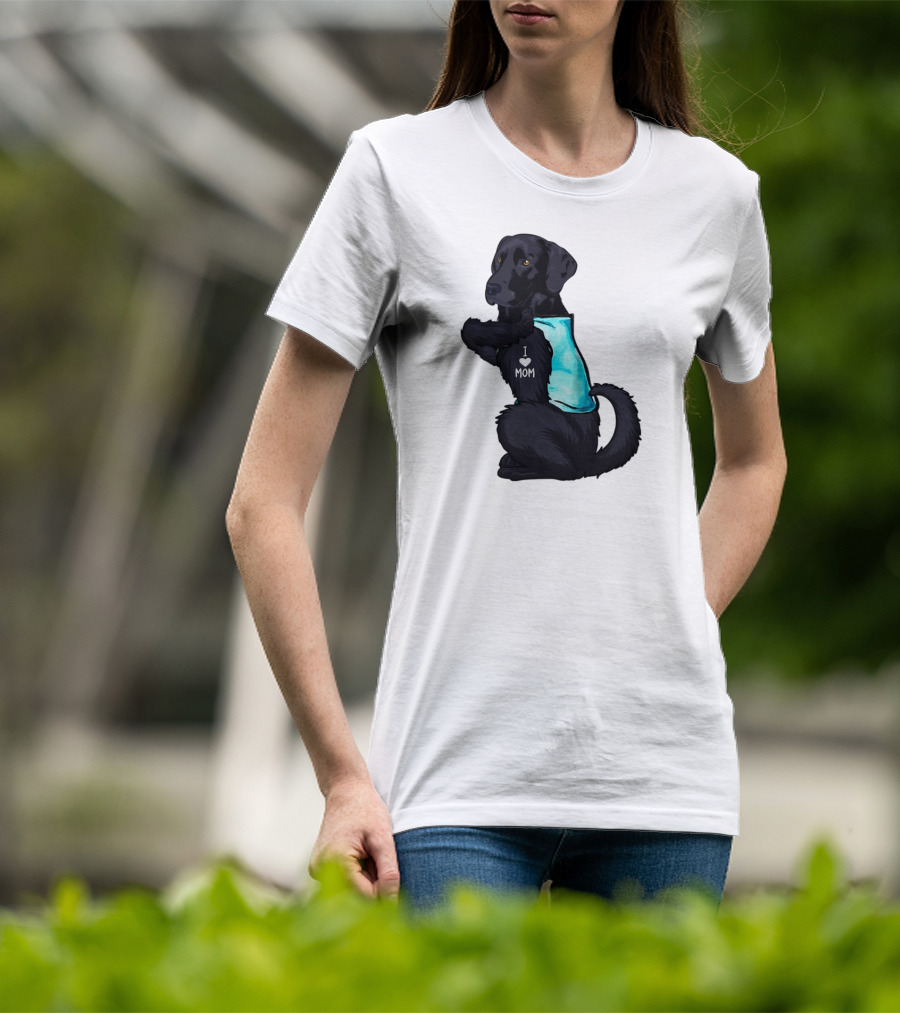 Black Labrador Dog With I Love Mom Heart Tattoo T-Shirt