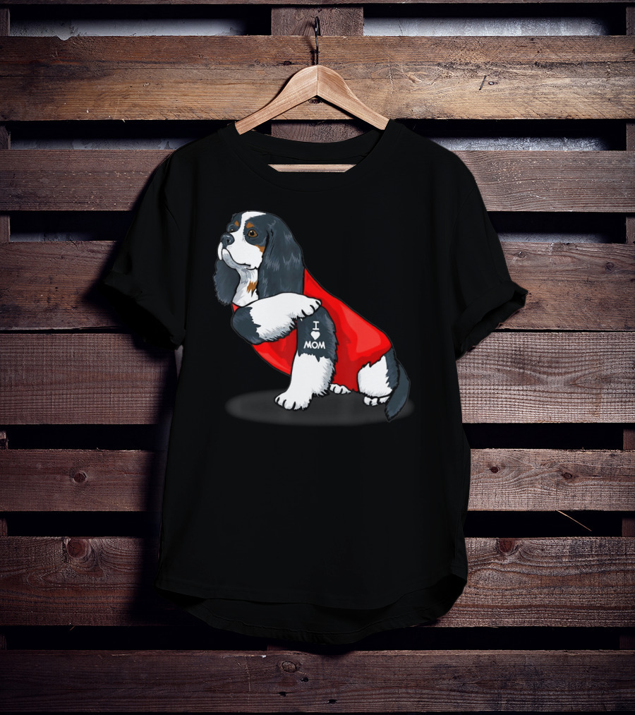 Cavalier King Charles Spaniel I Love Mom Dog With Red T-Shirt