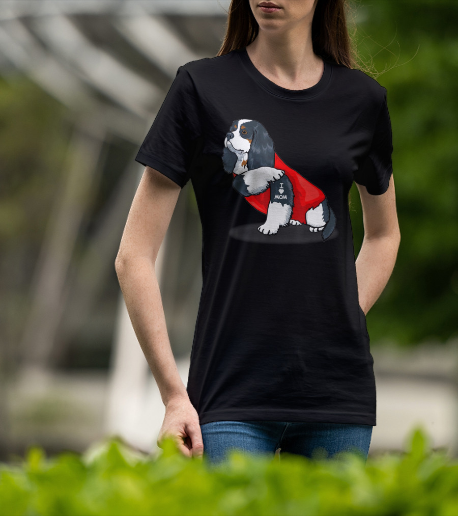 Cavalier King Charles Spaniel I Love Mom Dog With Red T-Shirt