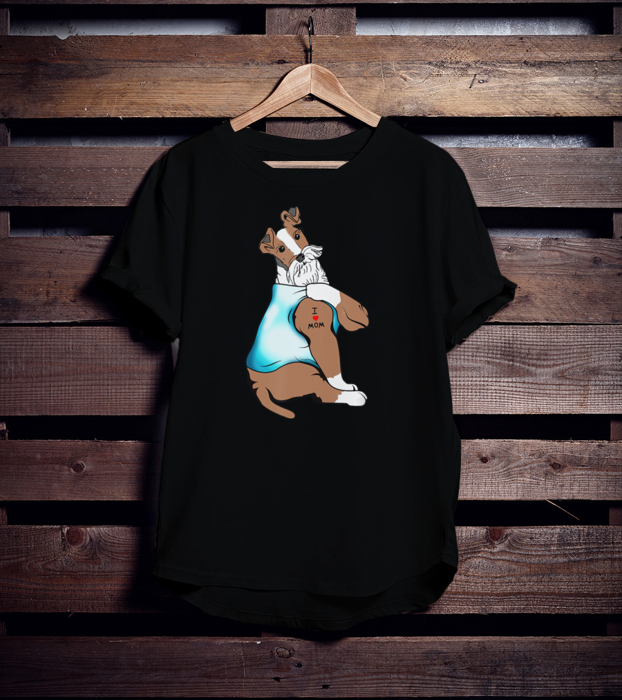 Fox Terrier Dog I Love Mom Tattoo T-Shirt