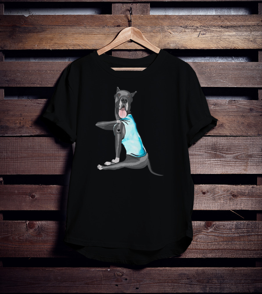 Great Dane I Love Mom Tattoo Dog In Blue Vest T-Shirt
