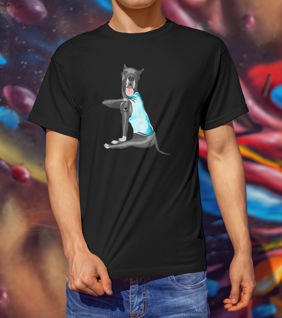 Great Dane I Love Mom Tattoo Dog In Blue Vest T-Shirt