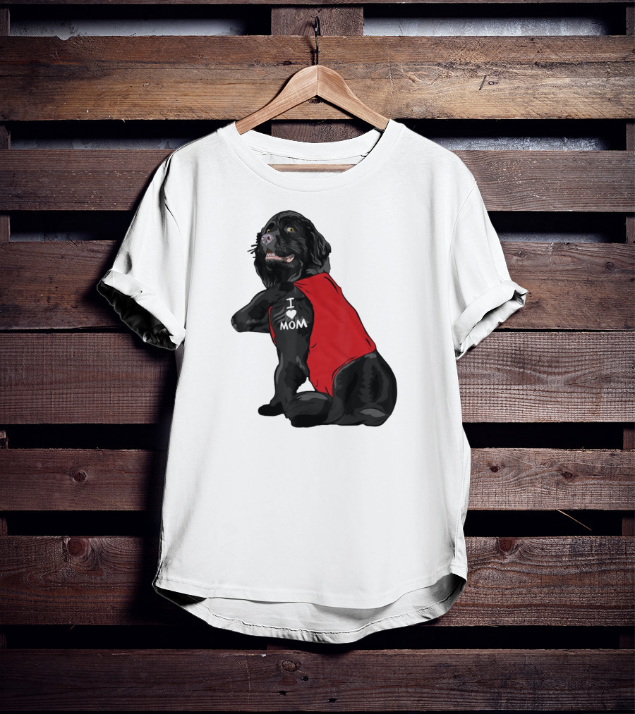 Newfoundland Dog I Love Mom Red Vest Tattoo T-Shirt